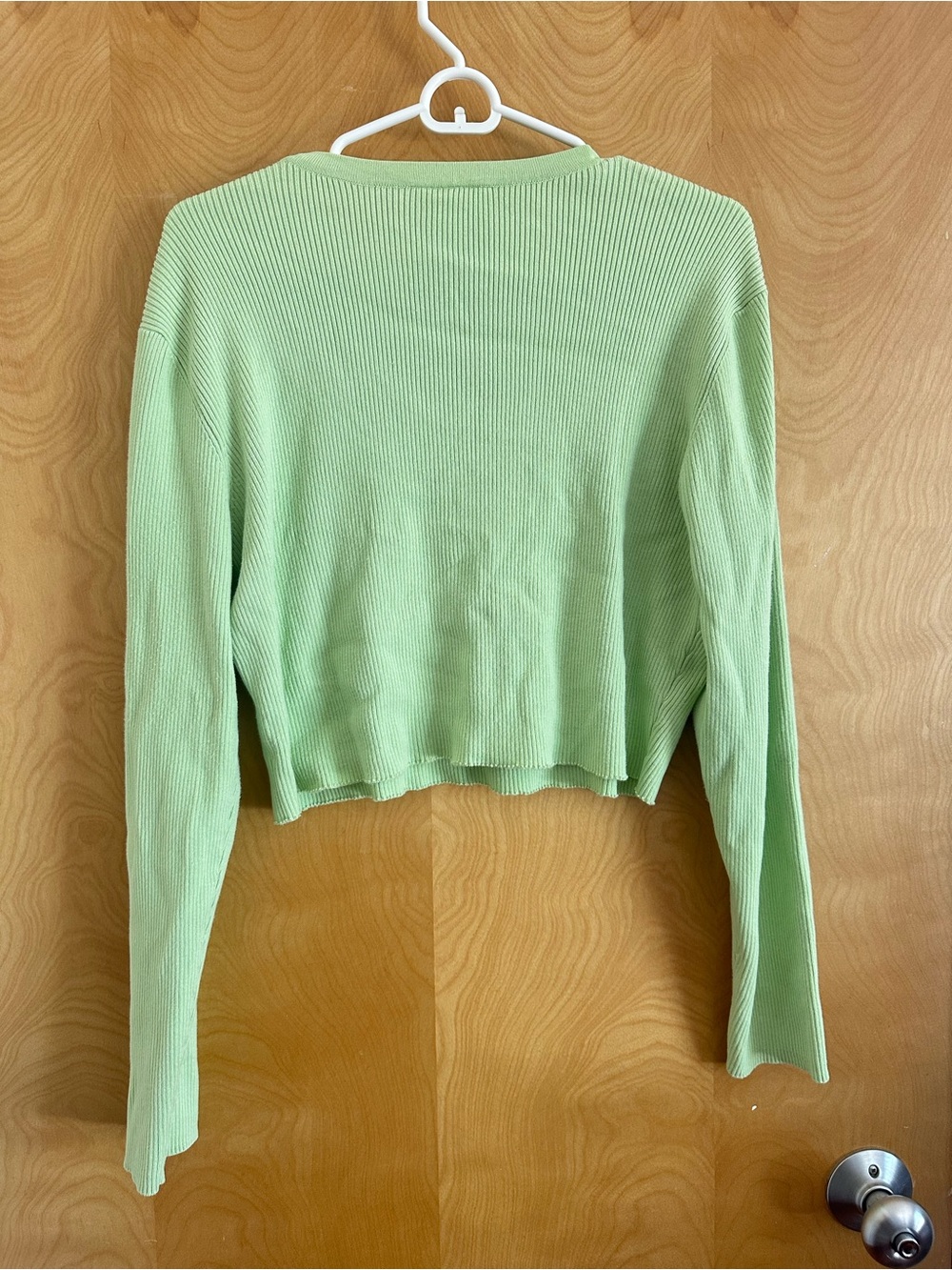 Talbots Light Green Ribbed Lace-Up Crop Top - Picture 3 of 3